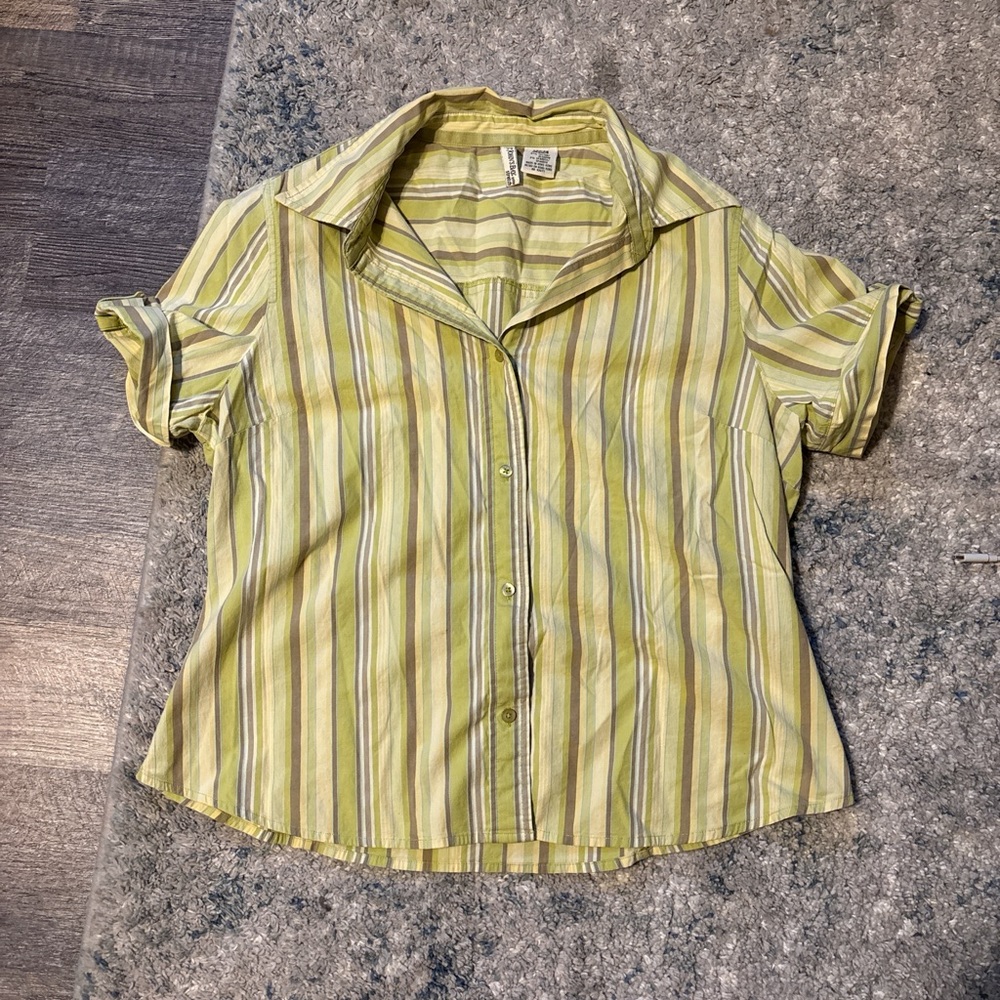 St. John's Bay Yellow and Green Button Down Shirt with Notched Collar